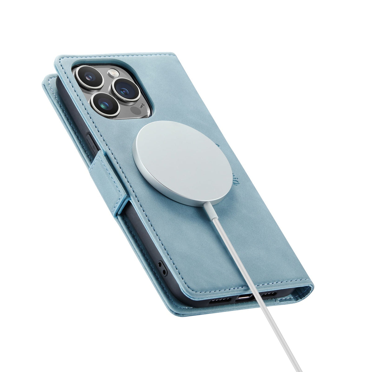 Apple iPhone 15 Pro Hülle - Aqua Blue - Portemonnaie-MagSafe-Klapphülle mit Kartenfach