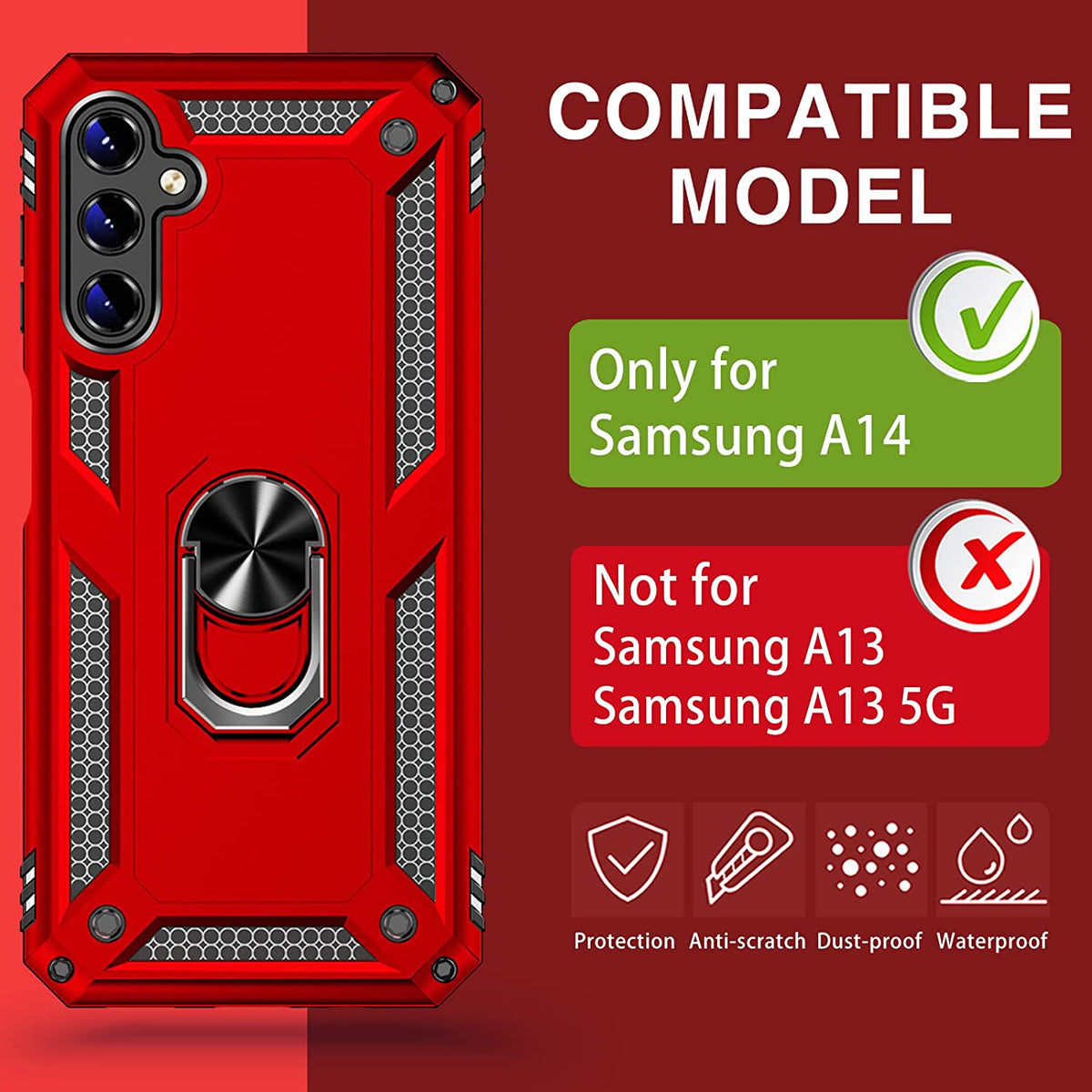 Samsung Galaxy A14 4G Case - Red - Armor Kickstand Back Cover