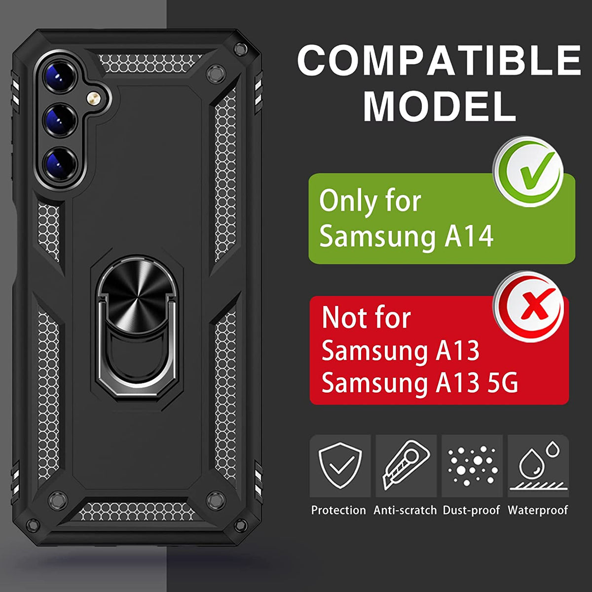Samsung Galaxy A14 Hülle - Schwarz - Armor-Ständer-Backcover