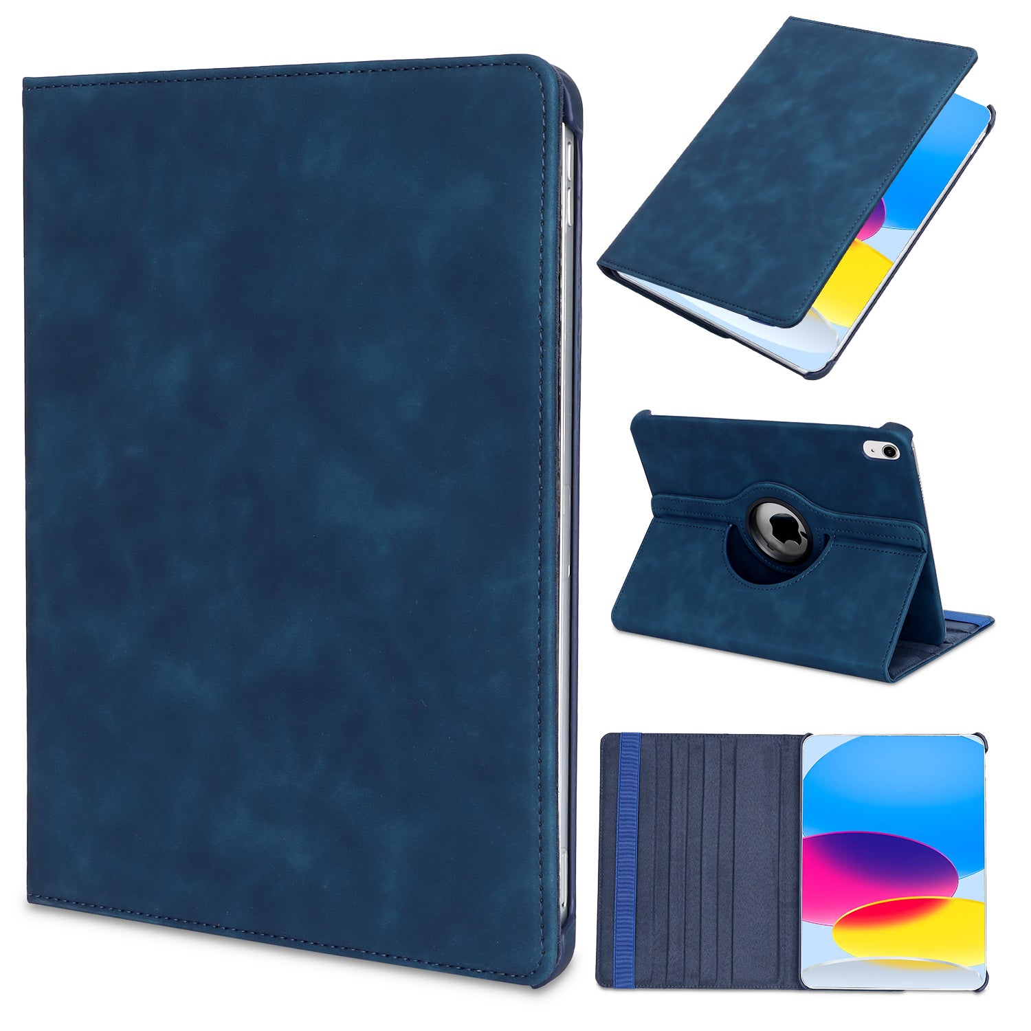360 graden draaibare hoes voor Apple iPad 2022, navy blauw met style en bescherming.