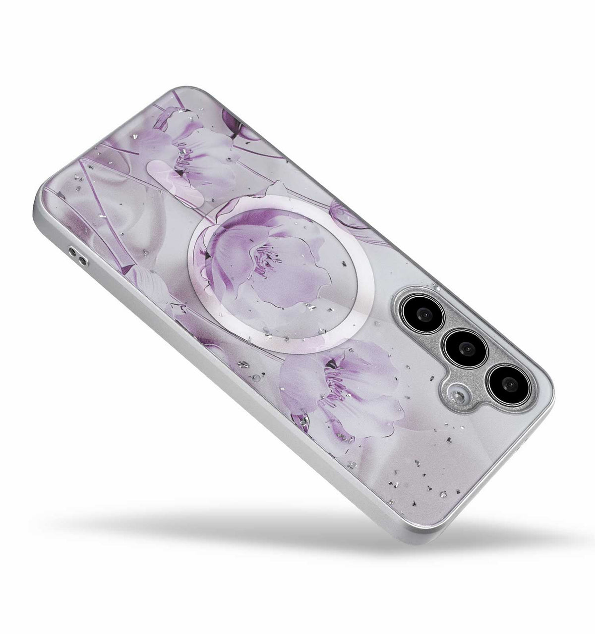 Samsung Galaxy S24 Plus Hoesje - Paars - Siliconen Marmer MagSafe Back Cover