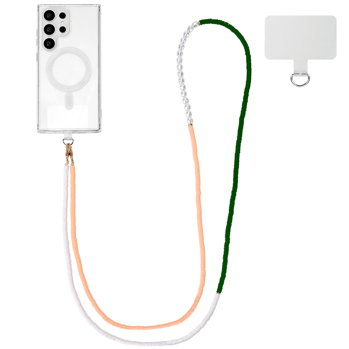 Telefoonkoord met Kralen - Schouder Ketting - Groen & Roze