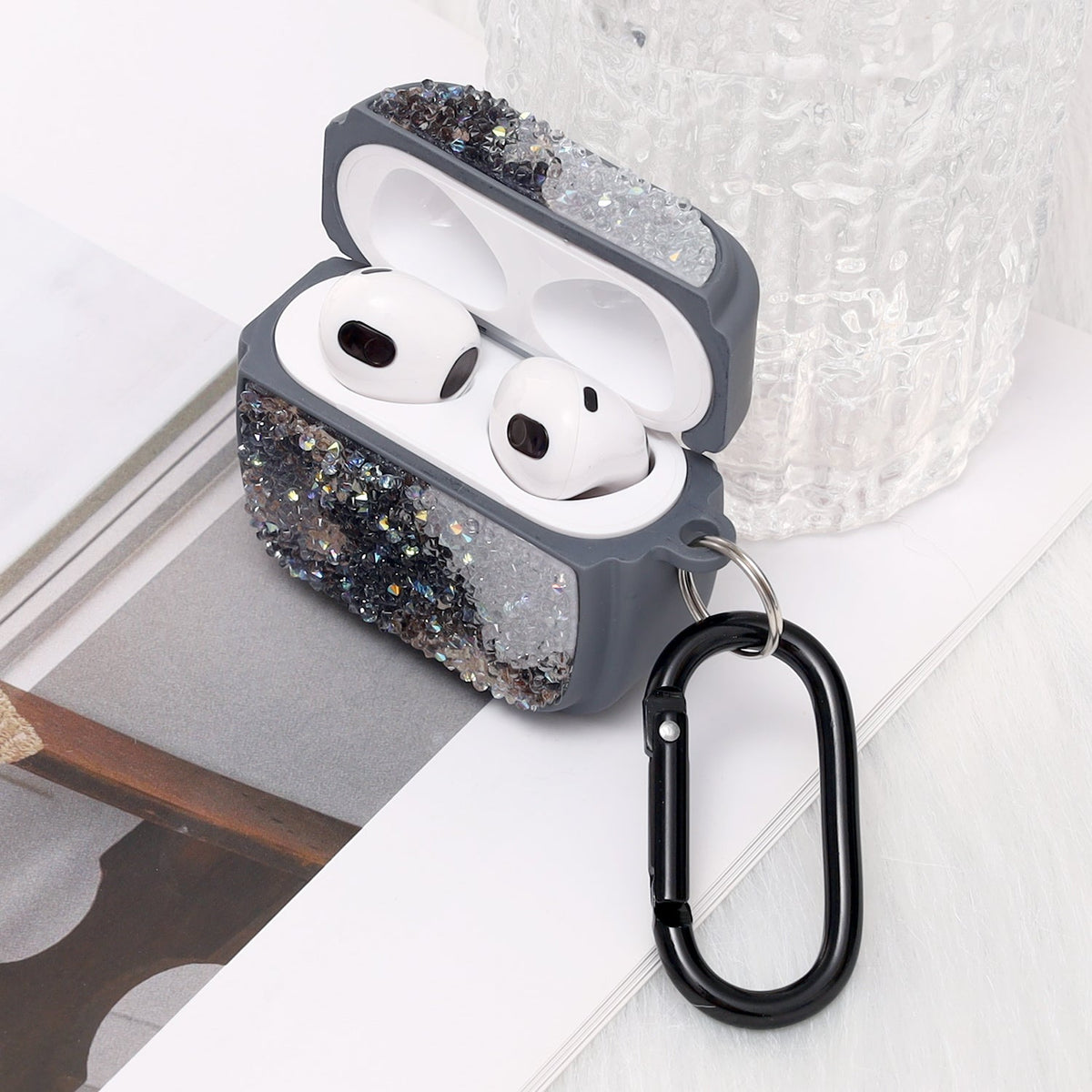 Apple AirPods 3 Case - Diamond Marble Glitter with Ring - Grey