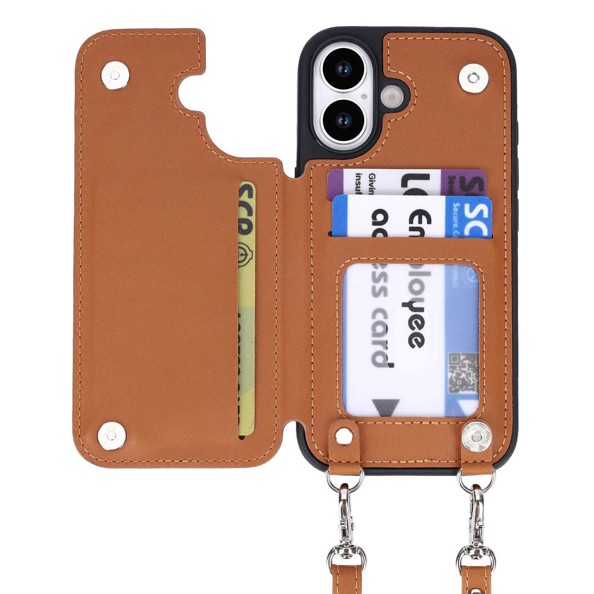 Apple iPhone 17 Case - Brown - Luxury Back Cover with Phone Strap and Zipper