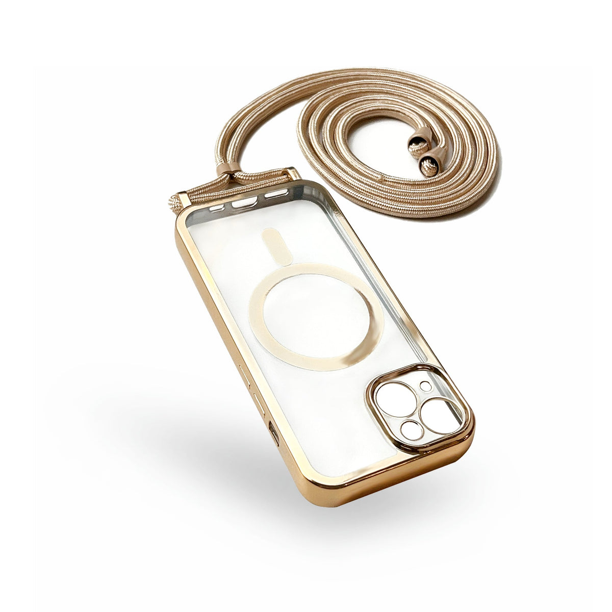 Apple iPhone 12 Hoesje - Goud - Siliconen MagSafe Back Cover met Telefoonkoord