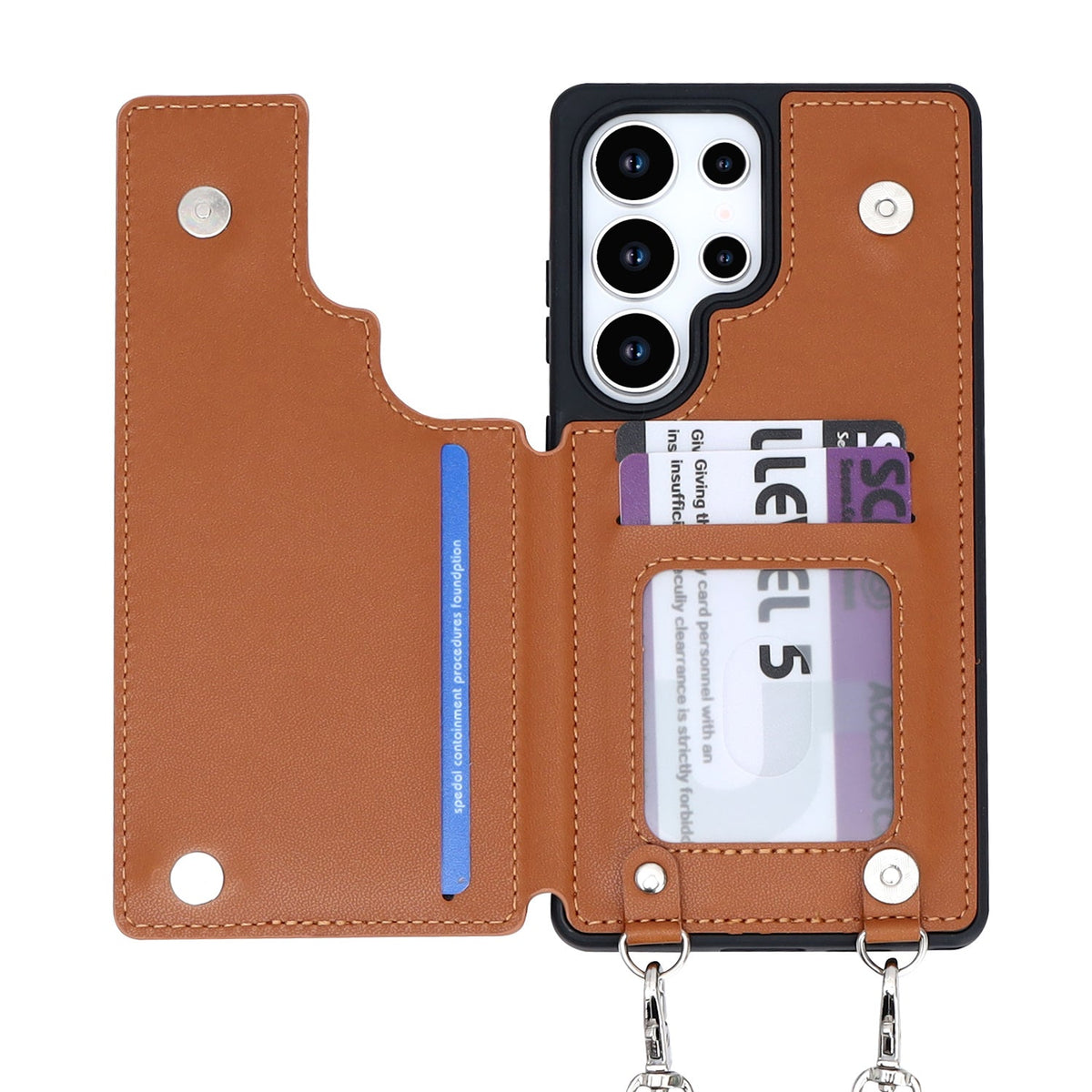 Samsung Galaxy S25 Ultra Case - Brown - Luxury Back Cover with Phone Strap and Zipper