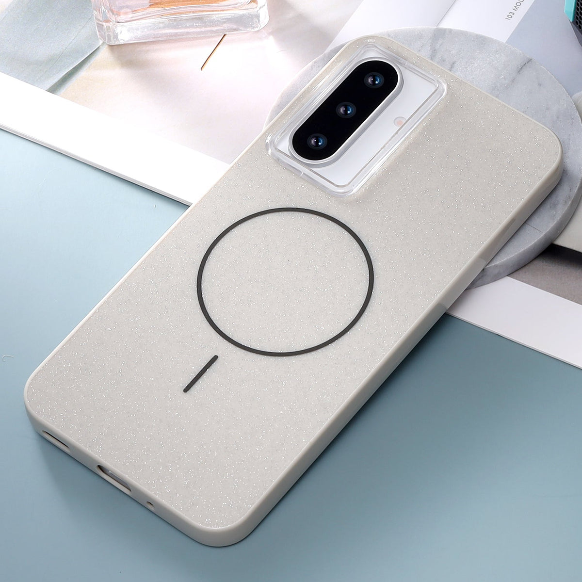 Coque Samsung Galaxy A17 - Gris - Étui arrière pailleté MagSafe