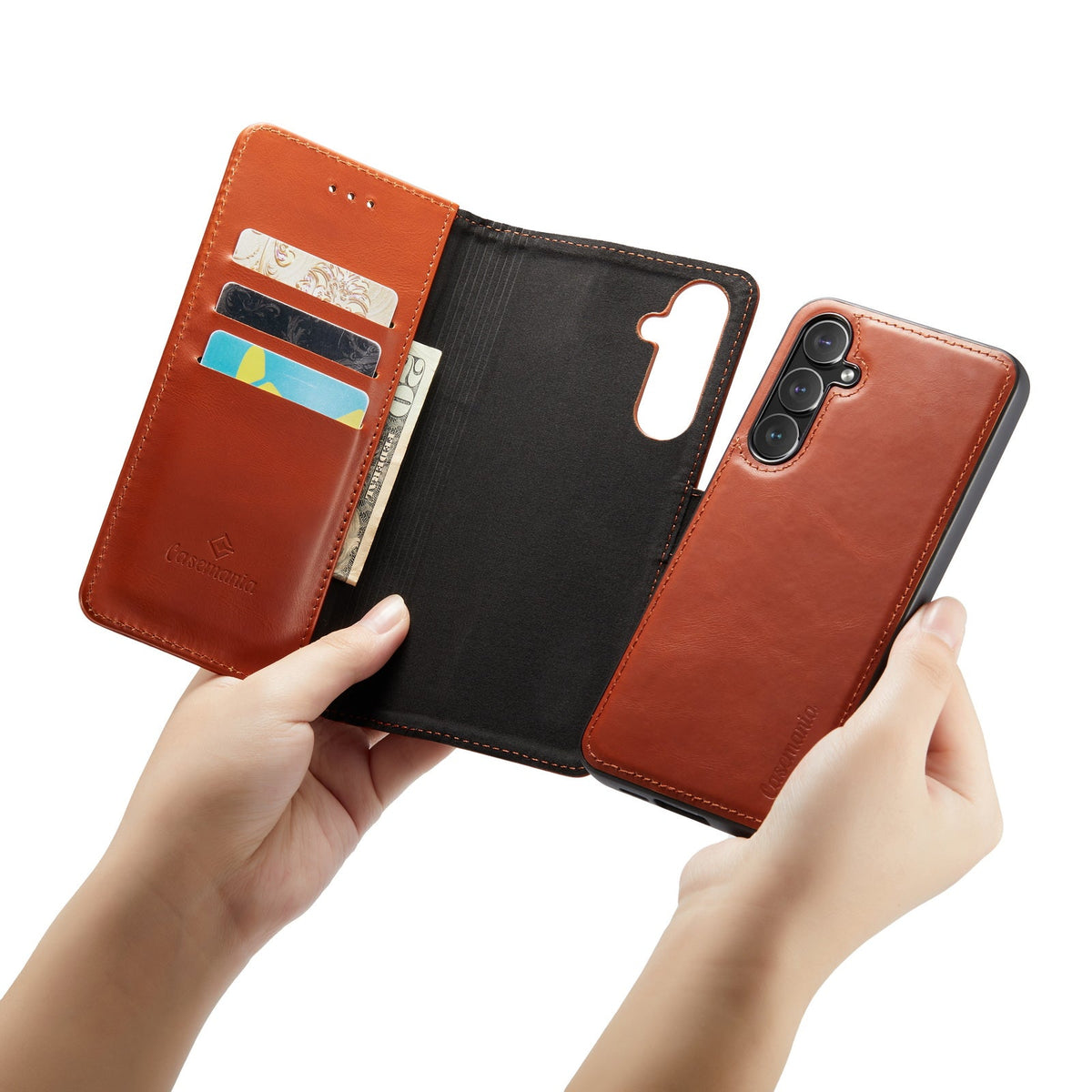 Samsung Galaxy A55 Case - Sienna Brown - Genuine Leather 2-in-1 Wallet Case