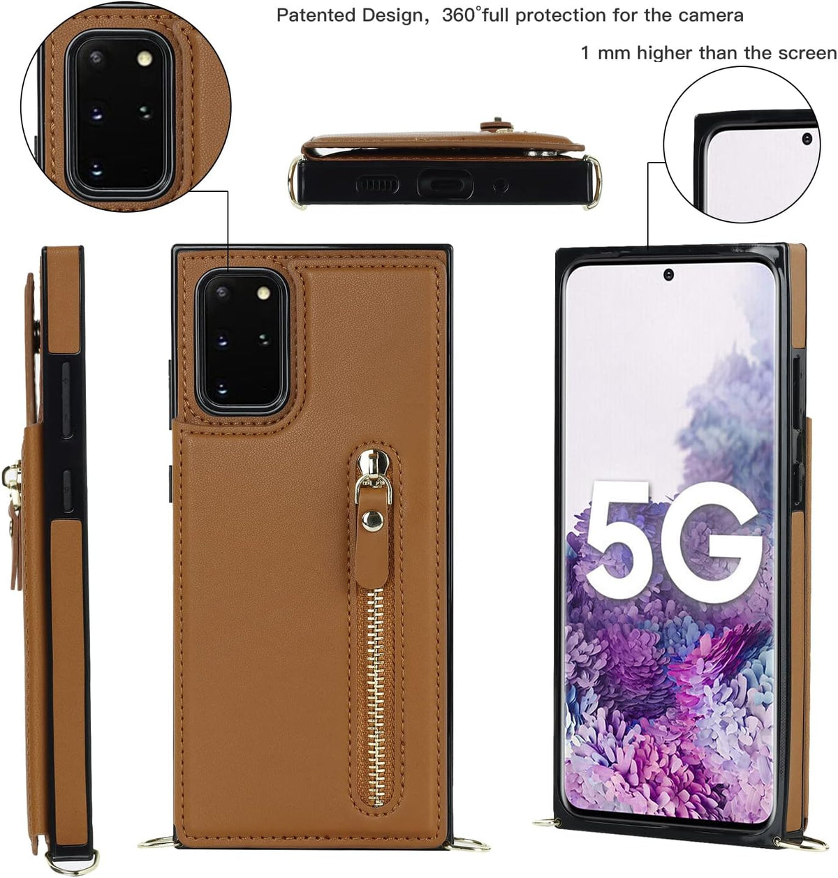 Samsung Galaxy S20 FE Hülle - Braun - Luxus-Backcover mit Handykette und Reißverschluss