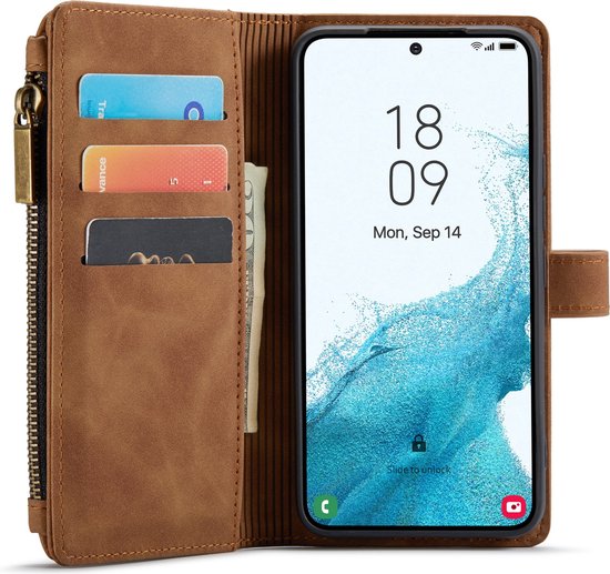 Samsung Galaxy S23 Plus Case - Sienna Brown - Extra Sturdy Luxury Wallet Case with Zip and Compartments