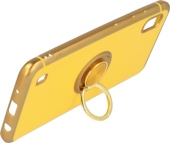 Samsung Galaxy A10 Hoesje - Geel - Siliconen Ring Kickstand Back Cover