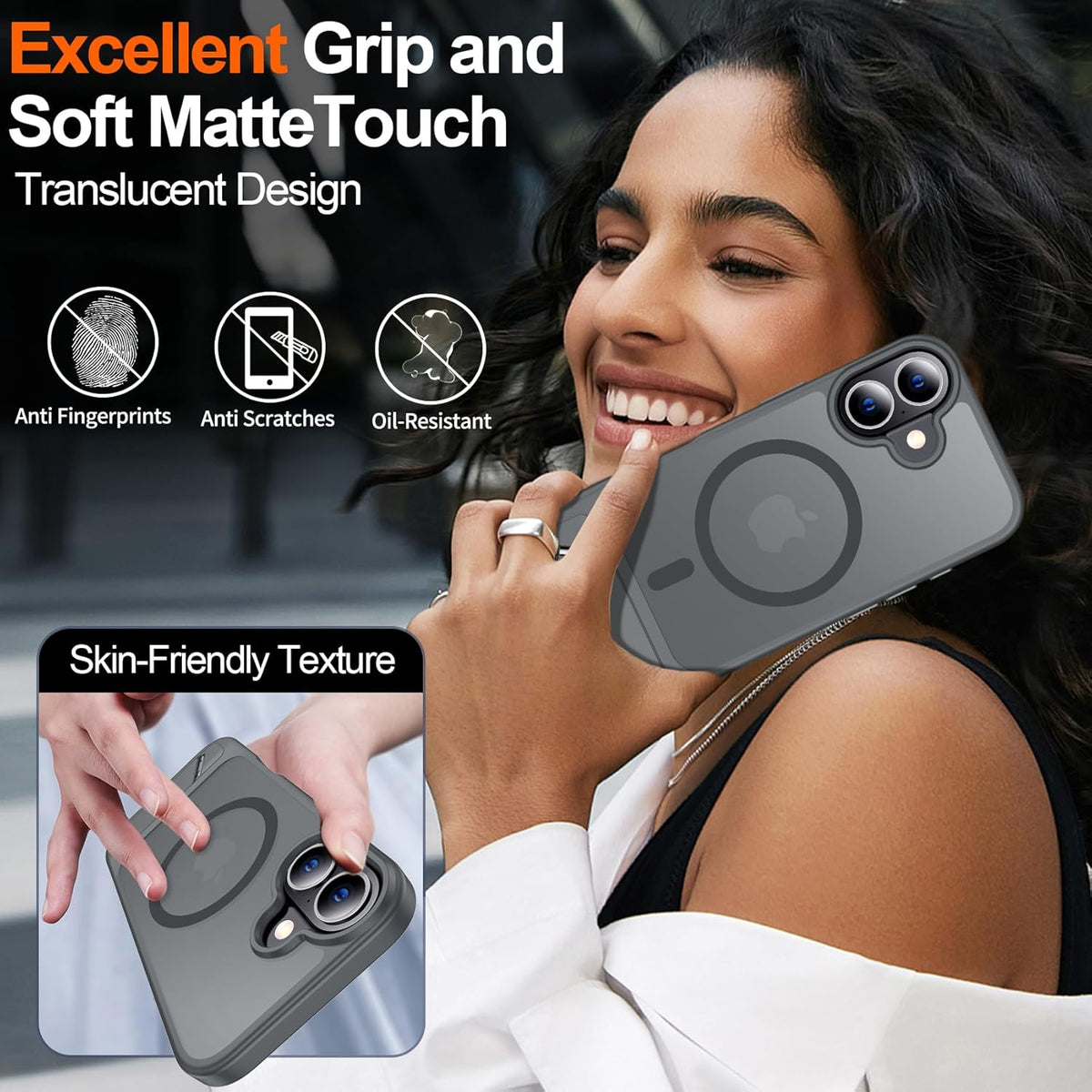 Apple iPhone 17 Case - Grey - Matte Armour MagSafe Back Cover with Kickstand