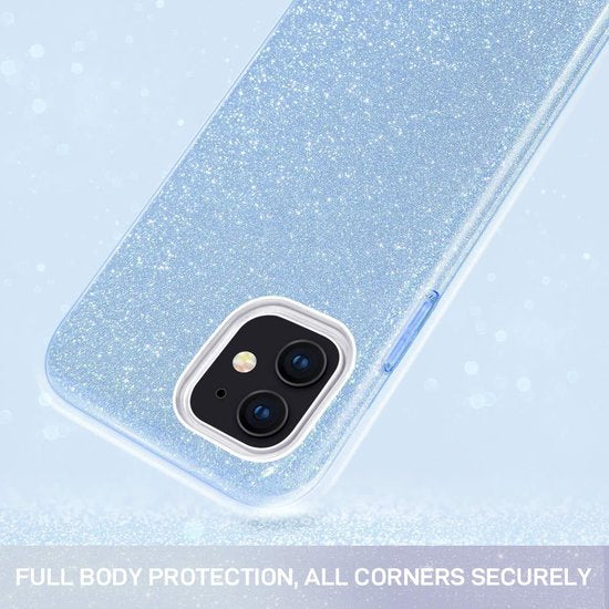 Apple iPhone 12 Mini Hoesje - Blauw - Glitter Back Cover