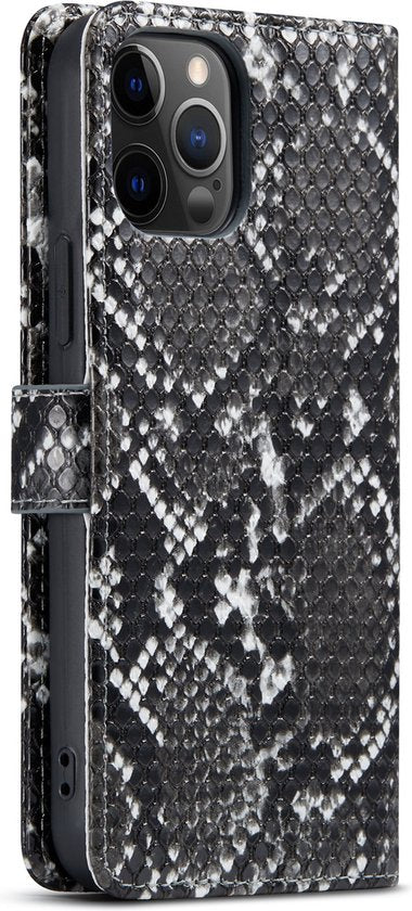 Apple iPhone 12 Case - Black - Snake Print Flip Case