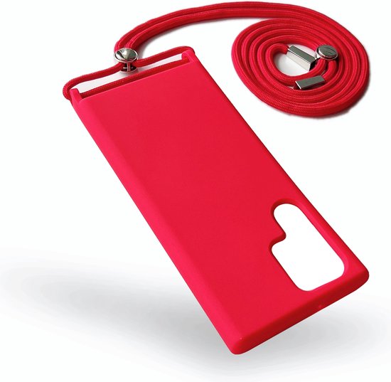 Samsung Galaxy S22 Ultra Hoesje - Rood - Siliconen Back Cover met Telefoonkoord