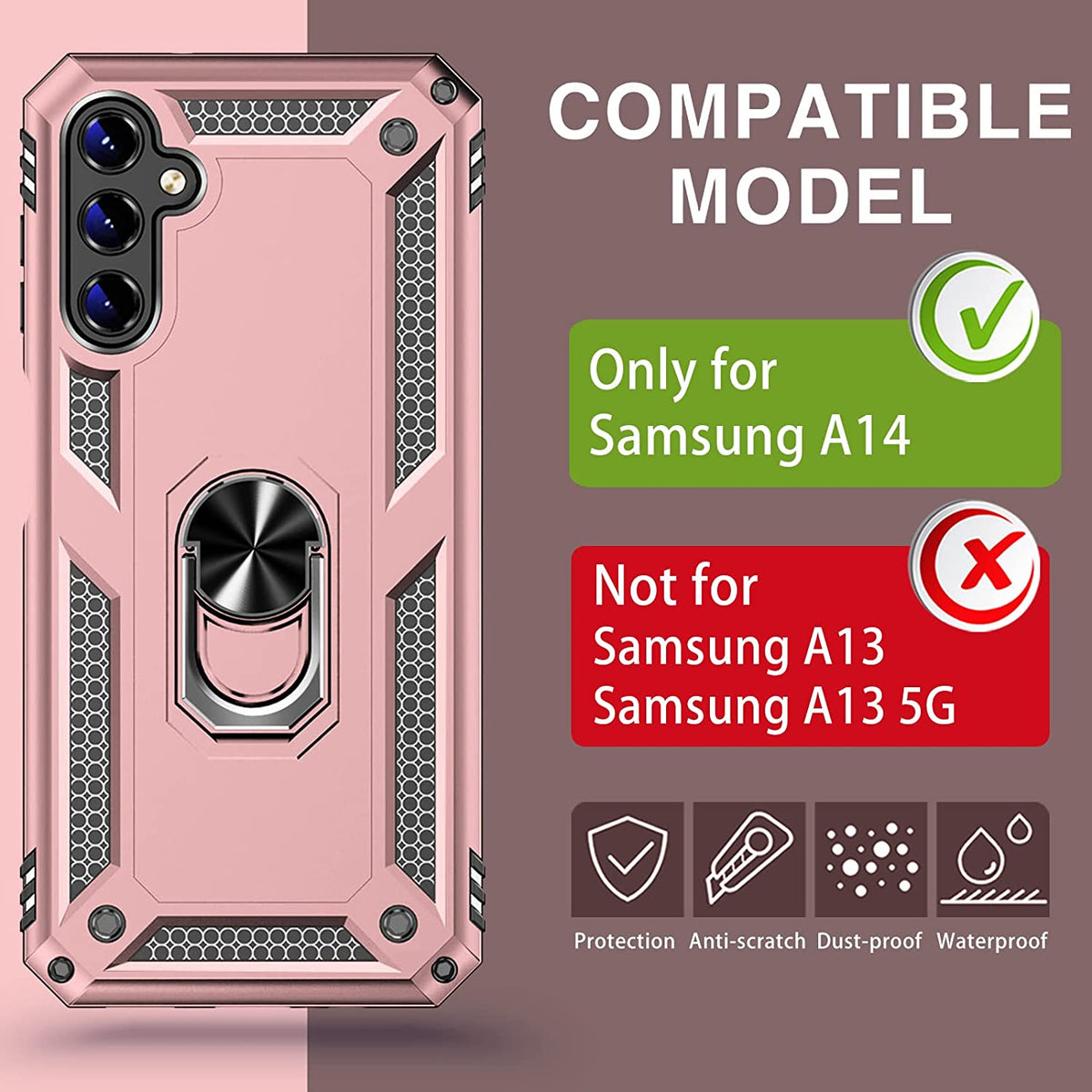 Samsung Galaxy A14 4G Hülle - Roségold - Armor Ständer Backcover