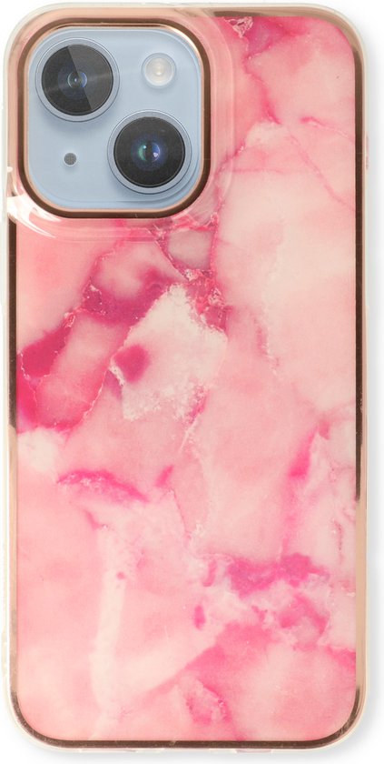 Apple iPhone 14 Plus Hoesje - Roze - Siliconen Marmer Back Cover