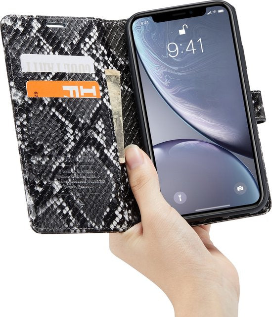 Apple iPhone XR Case - Black - Snake Print Flip Case