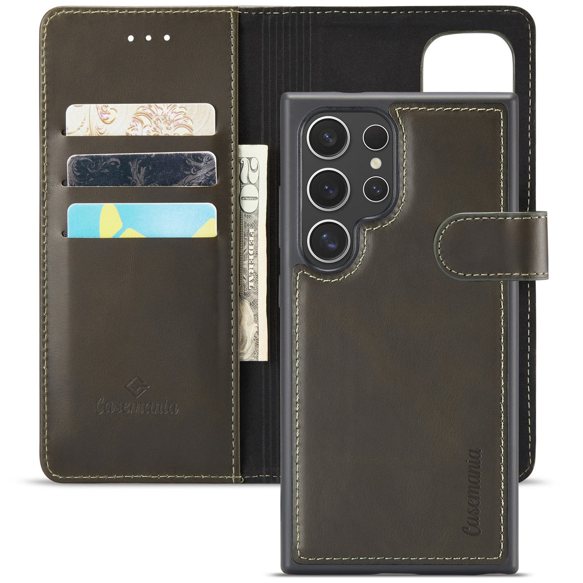 Samsung Galaxy S24 Ultra Hülle - Emerald Green - Echtleder 2-in-1 Klapphülle mit Kartenfach