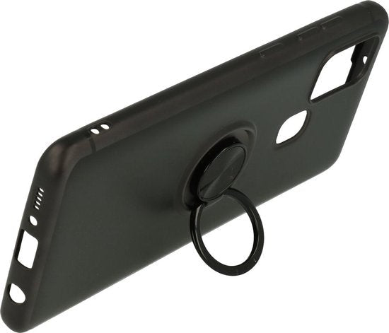 Samsung Galaxy A21s Hoesje - Zwart - Siliconen Ring Kickstand Back Cover