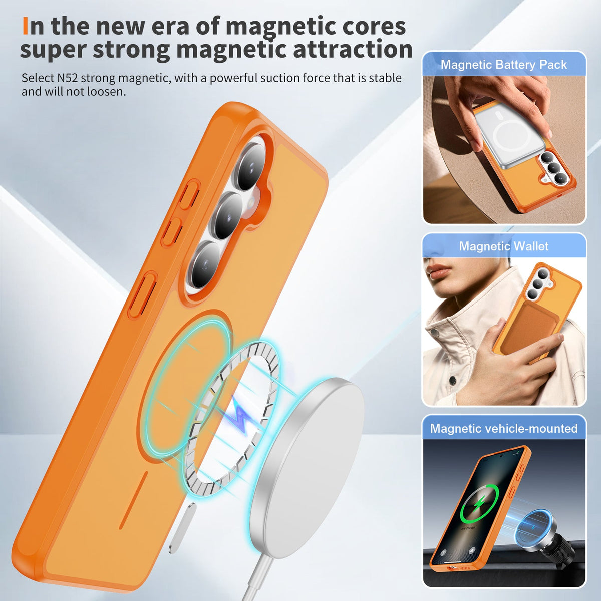 Samsung Galaxy A57 Case - Orange - Minimalist Matte Silicone MagSafe Back Cover