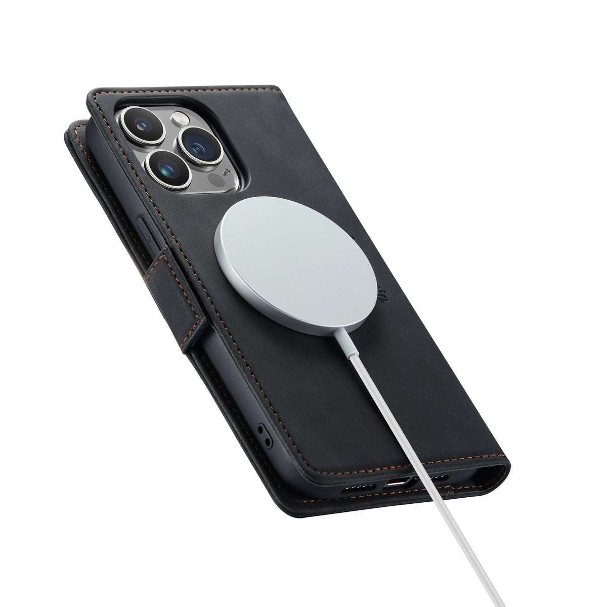 Apple iPhone 15 Pro Hülle - Charcoal Gray - Portemonnaie-MagSafe-Klapphülle mit Kartenfach