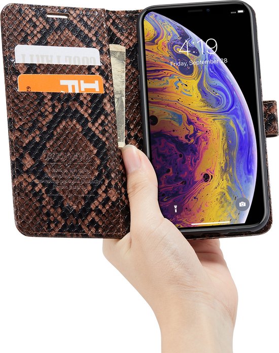 Apple iPhone X / XS Case - Brown - Snake Print Flip Case