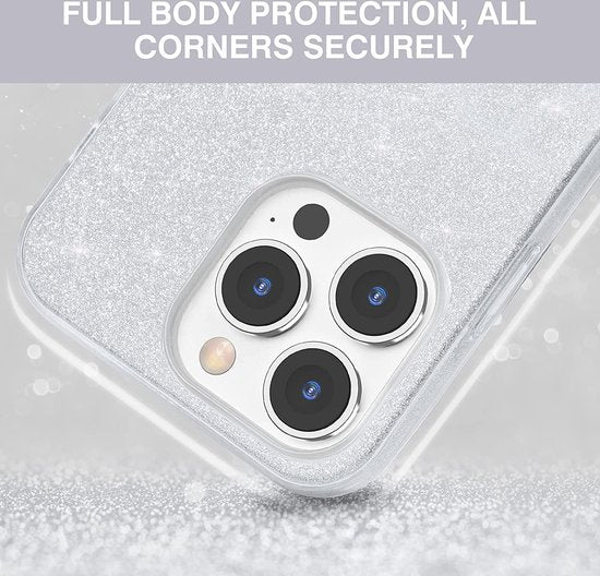 iPhone 13 Pro Hoesje - Zilver - Glitter Back Cover