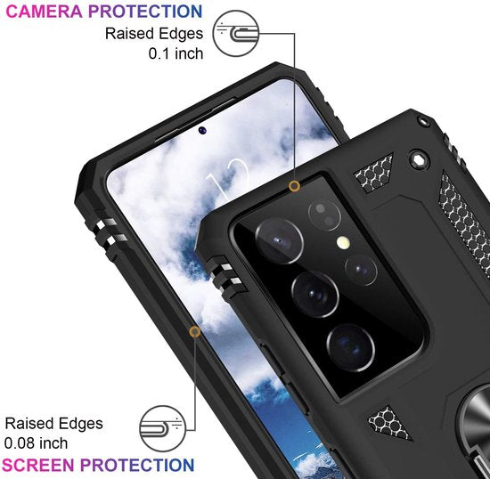 Samsung Galaxy S22 Ultra Hülle - Schwarz - Armor-Ständer-Backcover