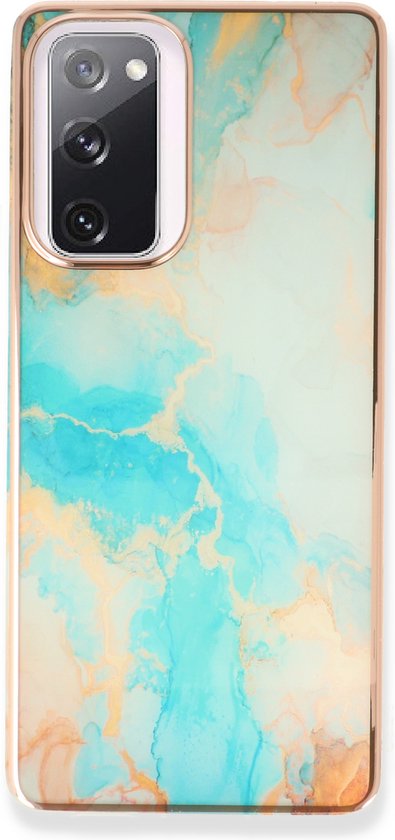 Samsung Galaxy S20 FE Hoesje - Aqua - Siliconen Marmer Back Cover