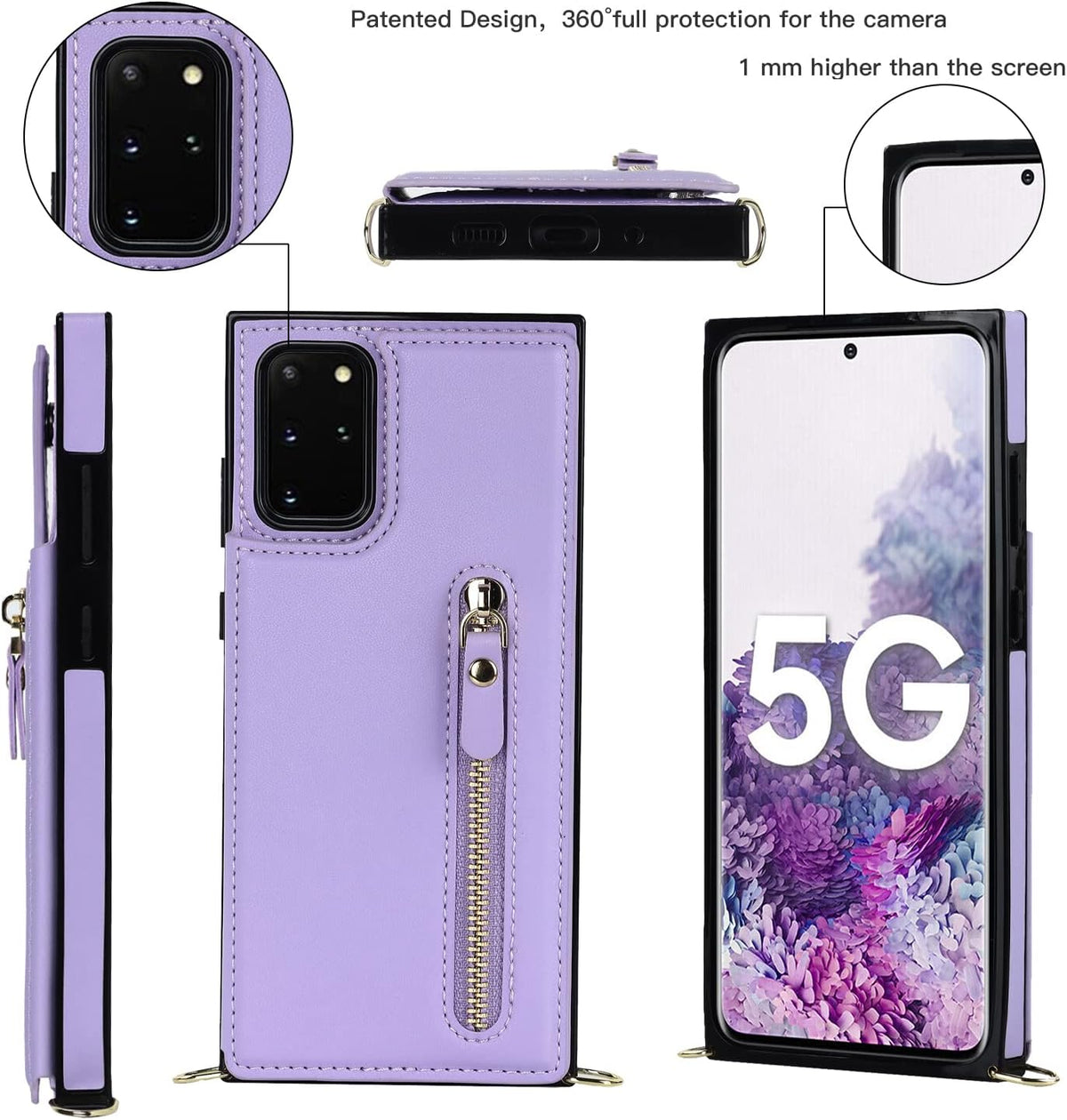Samsung Galaxy S20 FE Case - Purple - Luxury Back Cover with Phone Strap and Zipper