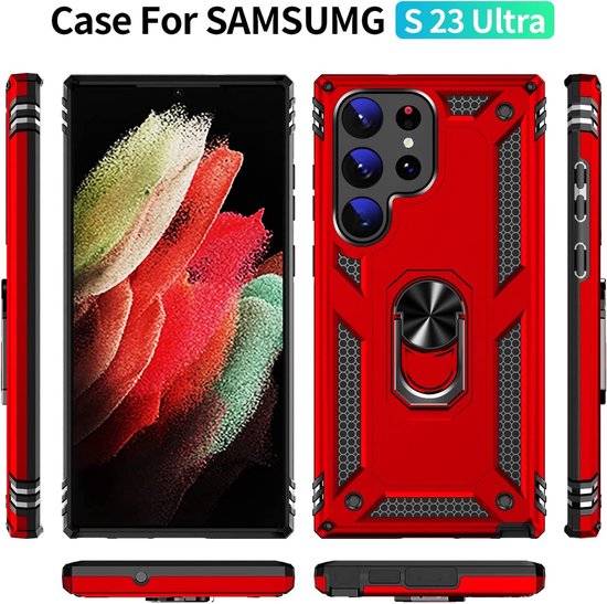 Samsung Galaxy S23 Ultra Case - Red - Armor Kickstand Back Cover
