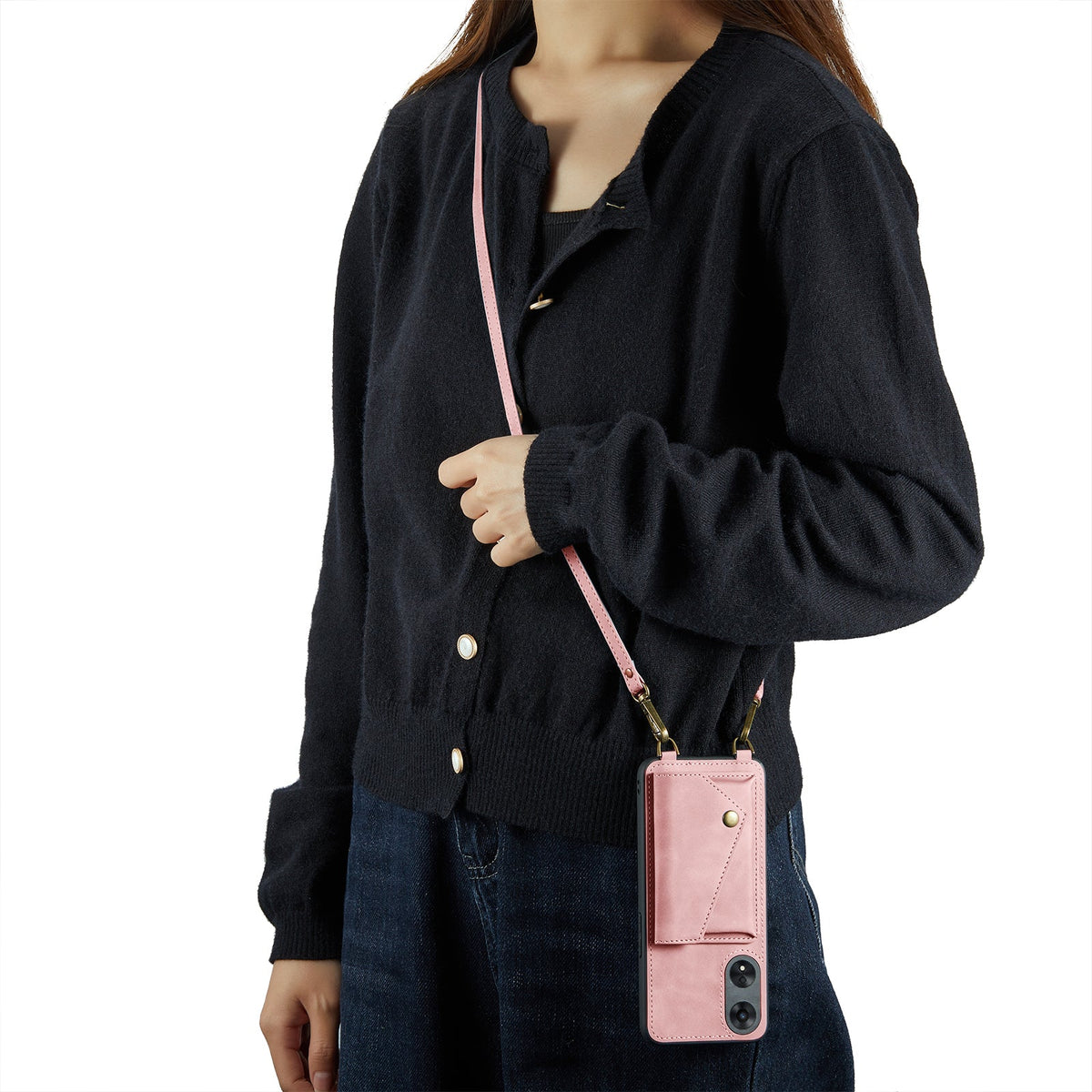 Oppo A98 Case - Pale Pink - Luxury Back Cover with Phone Strap