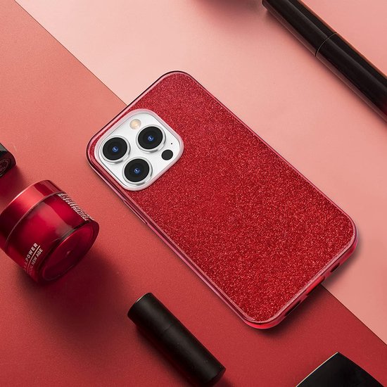 Apple iPhone 13 Pro Max Hoesje - Rood - Glitter MagSafe Back Cover