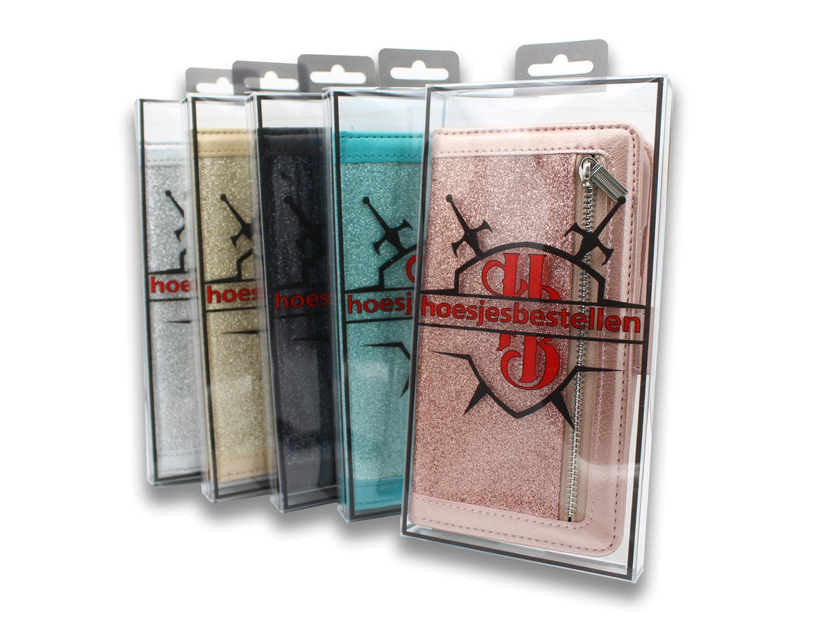 Apple iPhone 12 Mini Hoesje - Goud - Glitter Luxe Bookcase met Rits