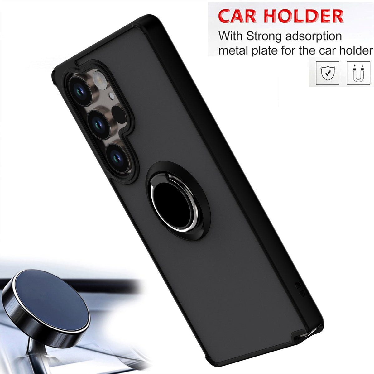 Samsung Galaxy S26 Ultra Case - Black - Ring Stand Matte Armor Back Cover