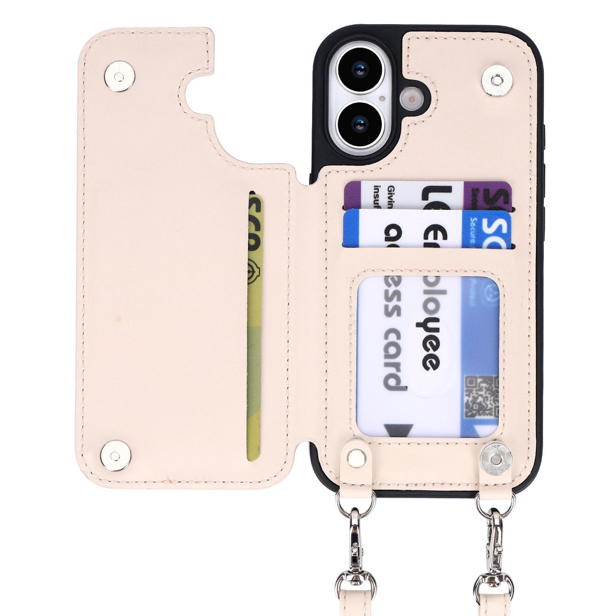 Apple iPhone 17 Case - Beige - Luxury Back Cover with Phone Strap and Zipper