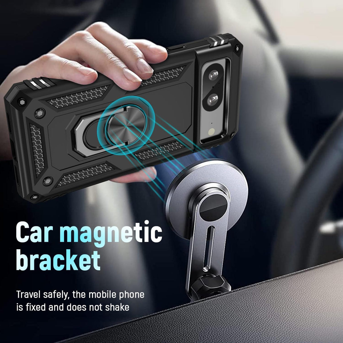 Google Pixel 8 Hoesje - Zwart - Armor Kickstand Back Cover met Magneetring