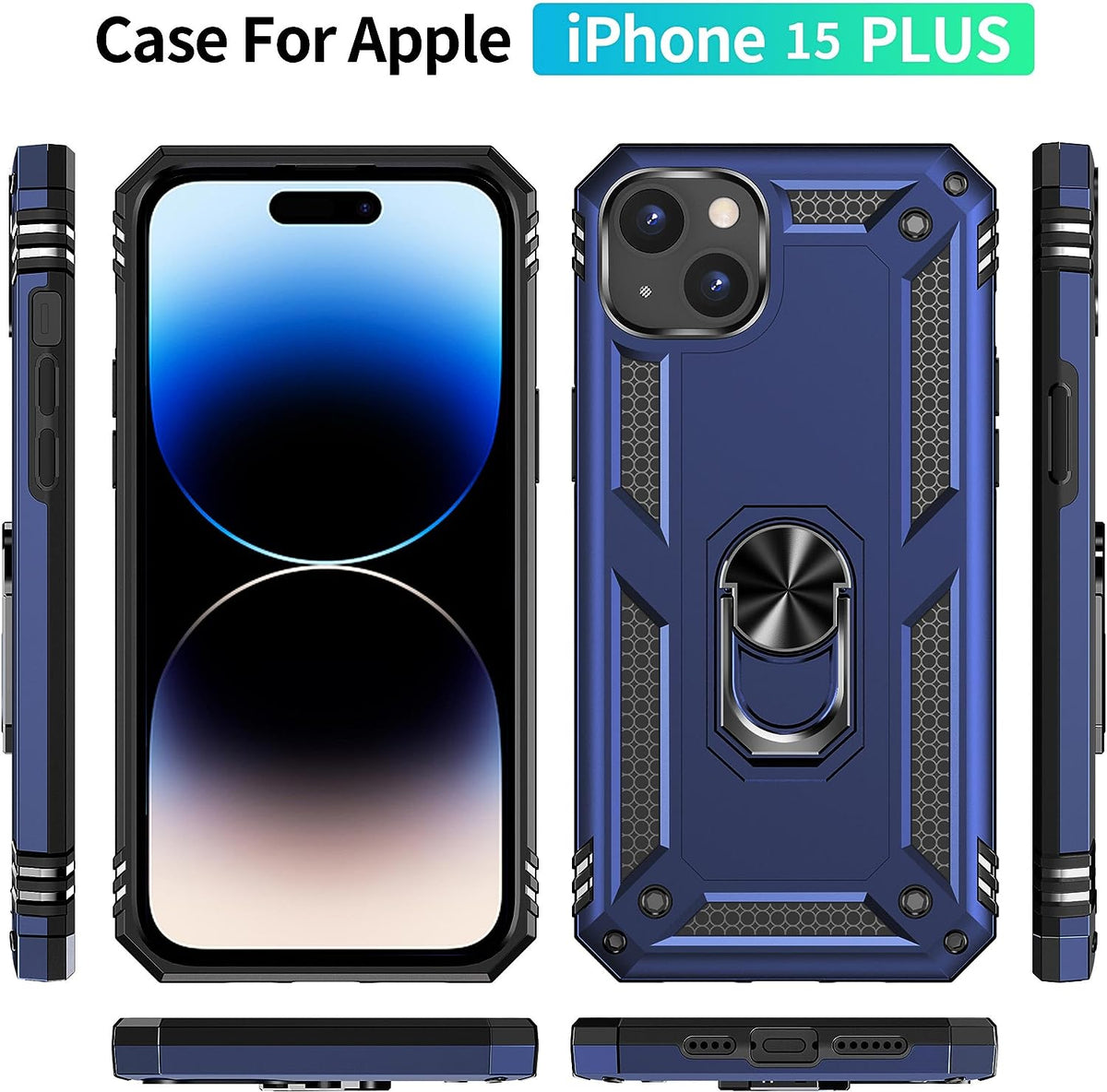 Apple iPhone 15 Plus Hoesje - Blauw - Armor Kickstand Back Cover