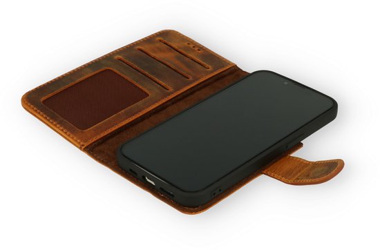Apple iPhone 13 Pro Case - Brown - Genuine Leather Wallet Case