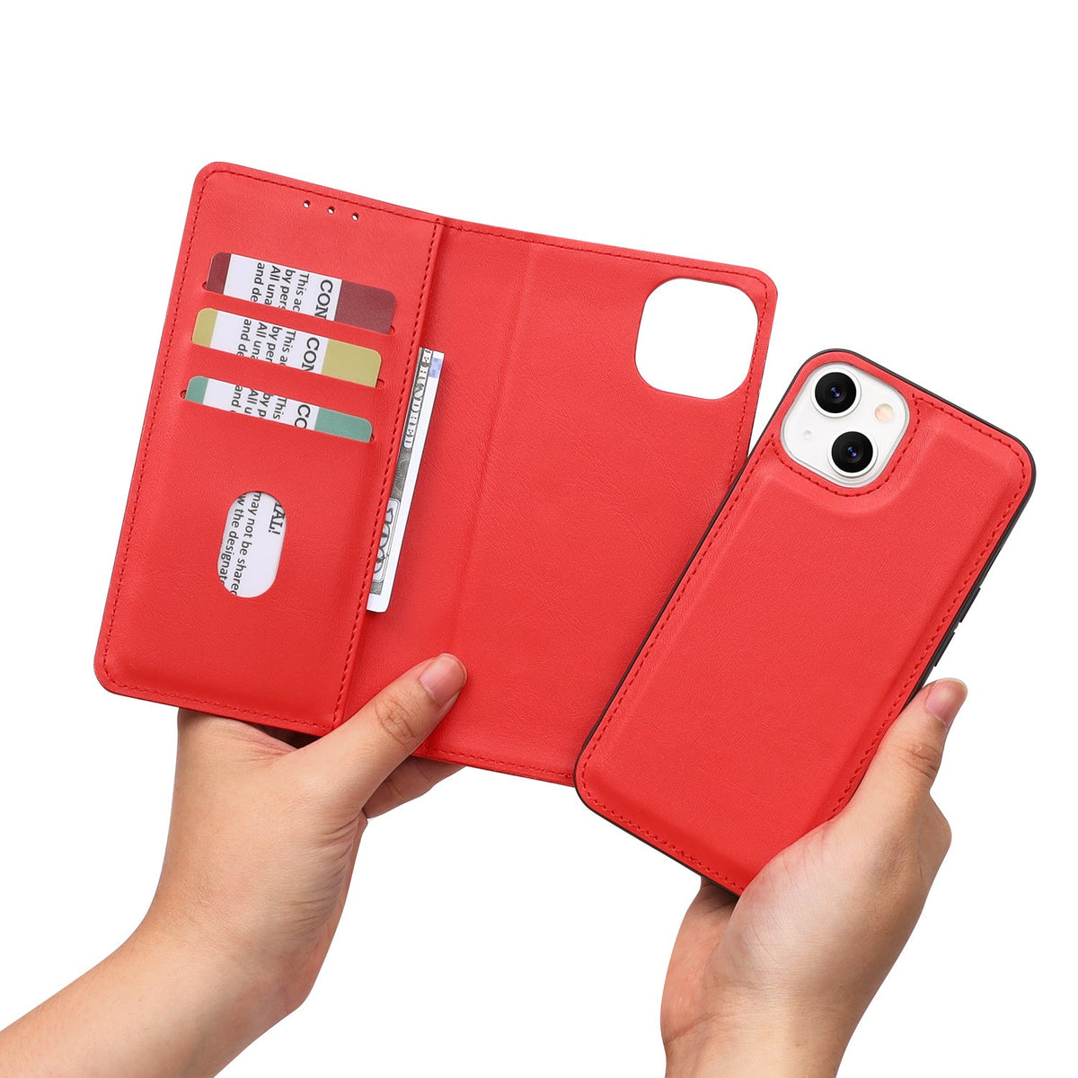 Apple iPhone 13 Hülle - Rot - 2-in-1 Klapphülle mit Kartenfach