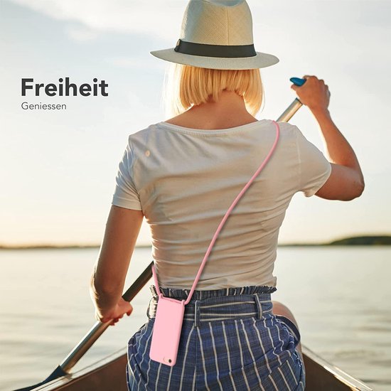 iPhone SE 2022/SE 2020 Hoesje - Roze - Siliconen Back Cover met Telefoonkoord