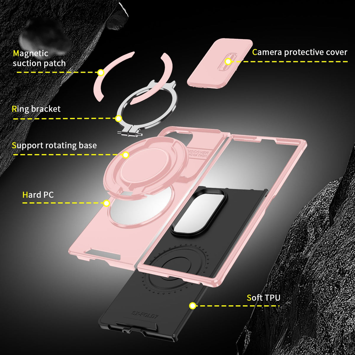 Samsung Galaxy Z Fold 7 Hülle - Hellrosa - Ständer Ring Backcover