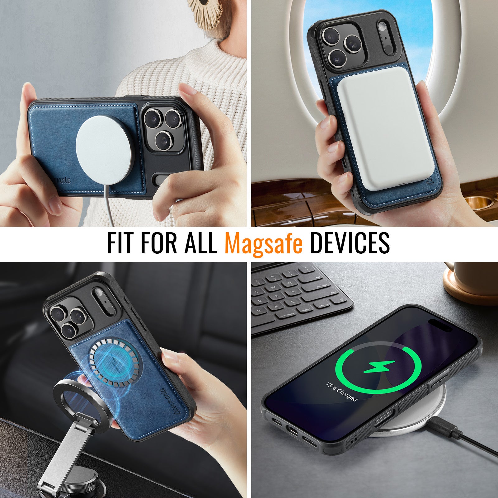 Hochwertige 2-in-1-Rückseite | Abnehmbarer Ständer mit Brieftaschenfunktion | für Apple iPhone