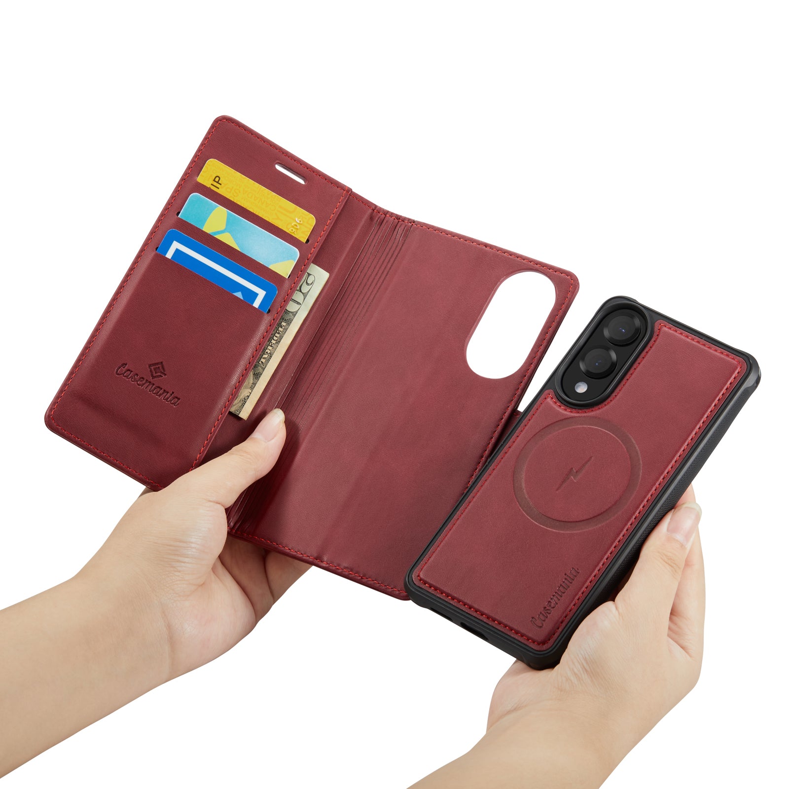 Snap Magnet+ | MagSafe‑Compatibel Luxe 2-in‑1 Bookcase | Burgundy Red