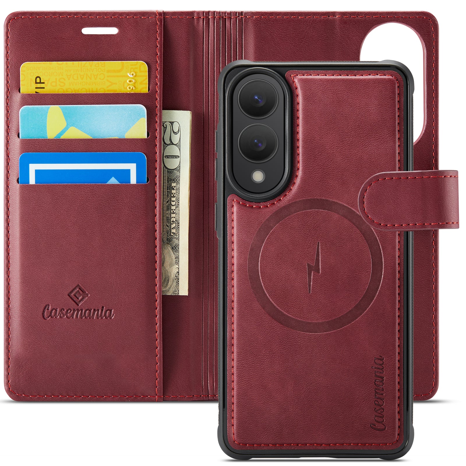 Snap Magnet+ | MagSafe‑Compatibel Luxe 2-in‑1 Bookcase | Burgundy Red