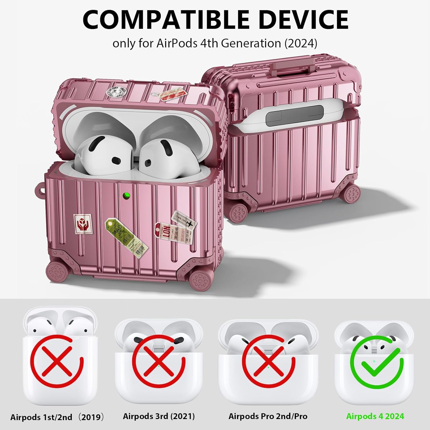Roségouden koffer hoesje voor AirPods 4e generatie met unieke ontwerp en bescherming.