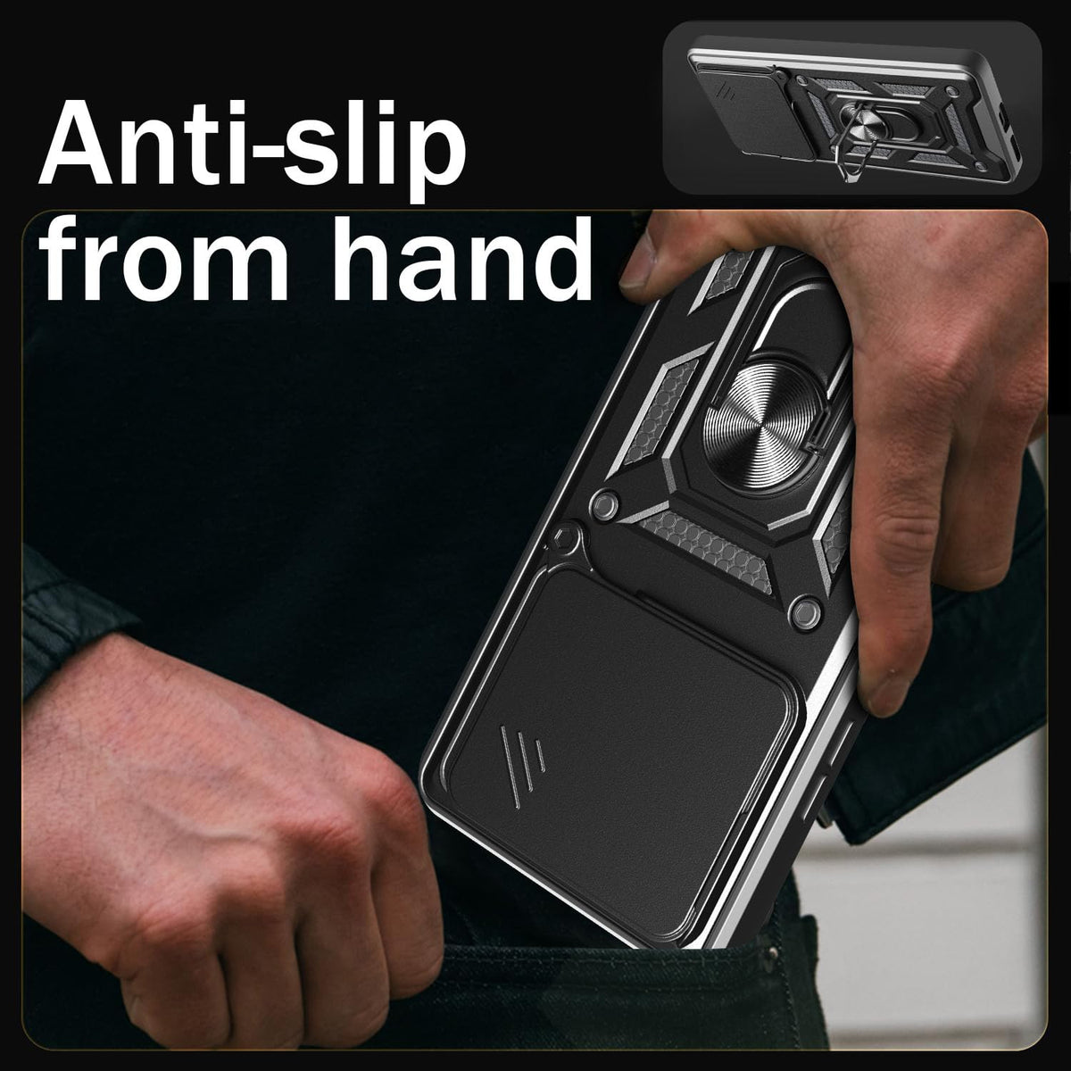 Oppo A5 Pro Hülle - Schwarz - Armor-Ständer-Backcover