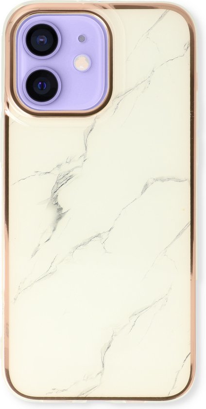 Apple iPhone 12 Hoesje - Wit - Siliconen Marmer Back Cover
