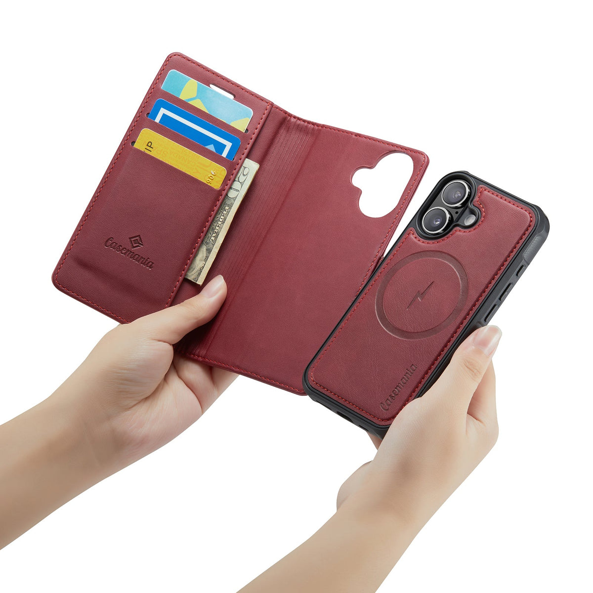 Apple iPhone 17 Case - Burgundy Red - Luxury 2-in-1 MagSafe Wallet Case